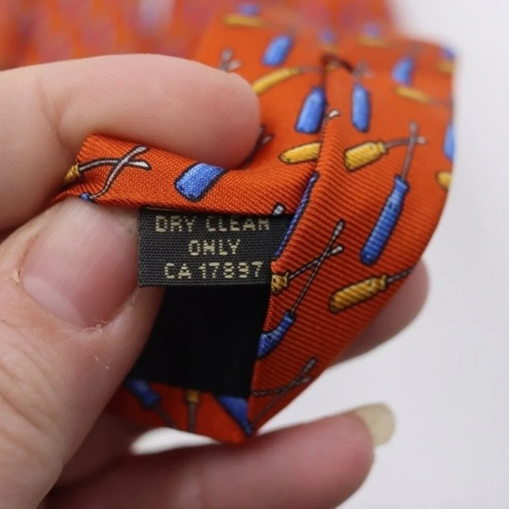 Banana Republic Orange Tool Screwdriver Novelty Print Necktie 100% Silk Tie